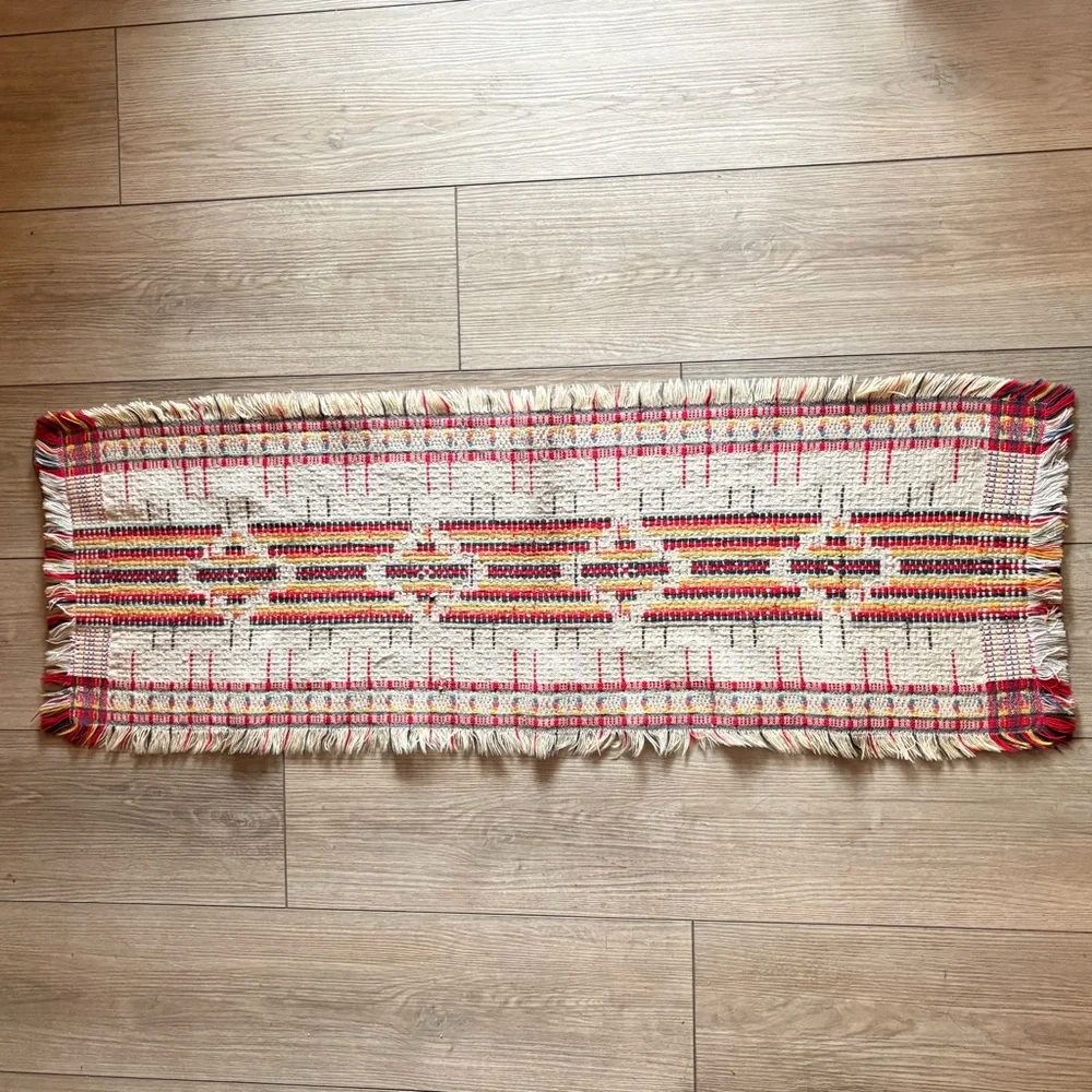 Vintage Overshot Handwoven Cotton Textile‎ / Table Runner Bohemian Cottagecore